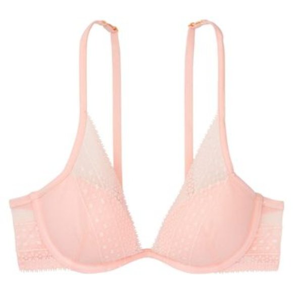 Incredible by Victoria’s Secret Lightly Lined Lace Plunge Bra Pink 32DDD/F - Picture 2 of 4